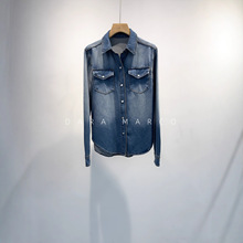 「会呼吸的丹宁」JU柔软经碘重工水洗做旧牛仔厚衬衫外套女早秋~