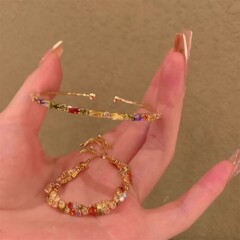 2025跨境新款彩色多巴胺锆石手镯女设计感麻花扭结精致手链新爆款