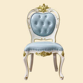 欧式白色餐椅 美式别墅餐厅实木雕花布艺椅子靠背休闲吃饭椅板凳