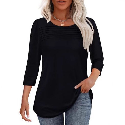 2025 Spring and Summer Europe and America Cross-border Amazon Independent Station Solid Color Round Neck Long Sleeve Striped T-shirt