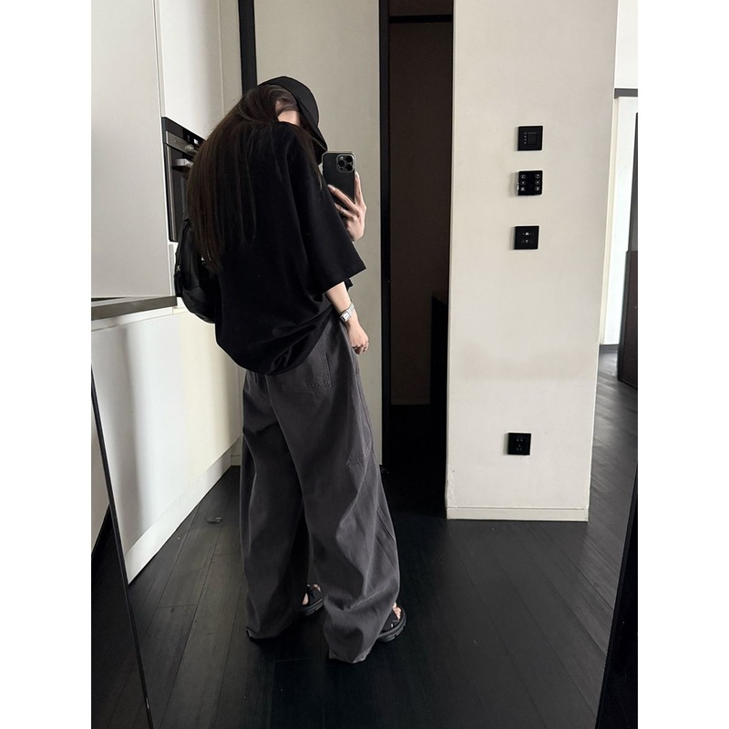 小个子美式复古灰色宽松显瘦高腰阔腿裤休闲裤香蕉牛仔裤女长裤潮|undefined