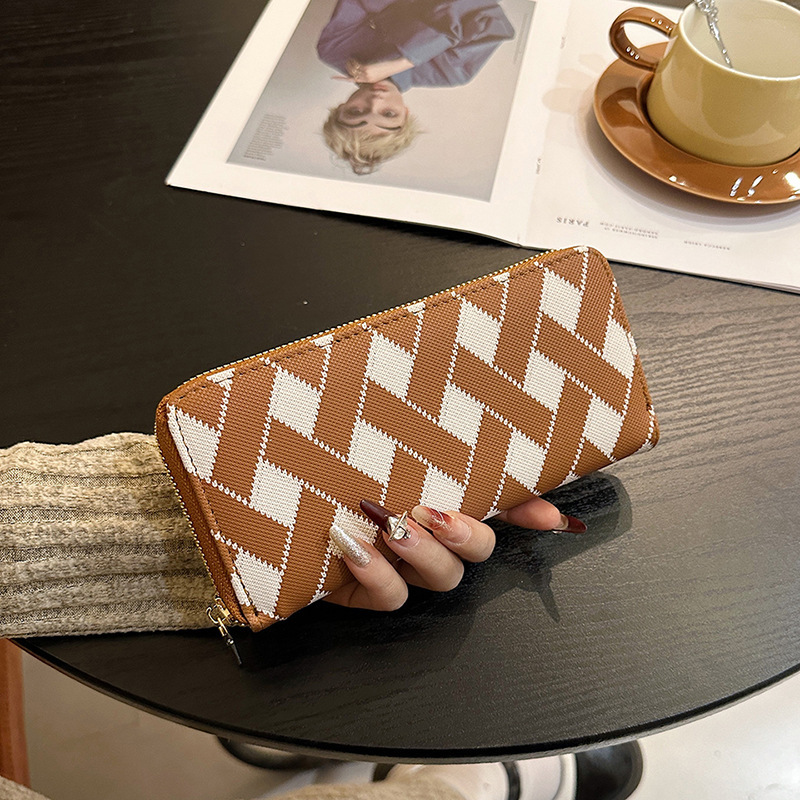 New European and American Cross Plaid Wallet Women's Large Capacity Long Zipper Wallet Handbag Mobile Phone Bag in stock Wholesale