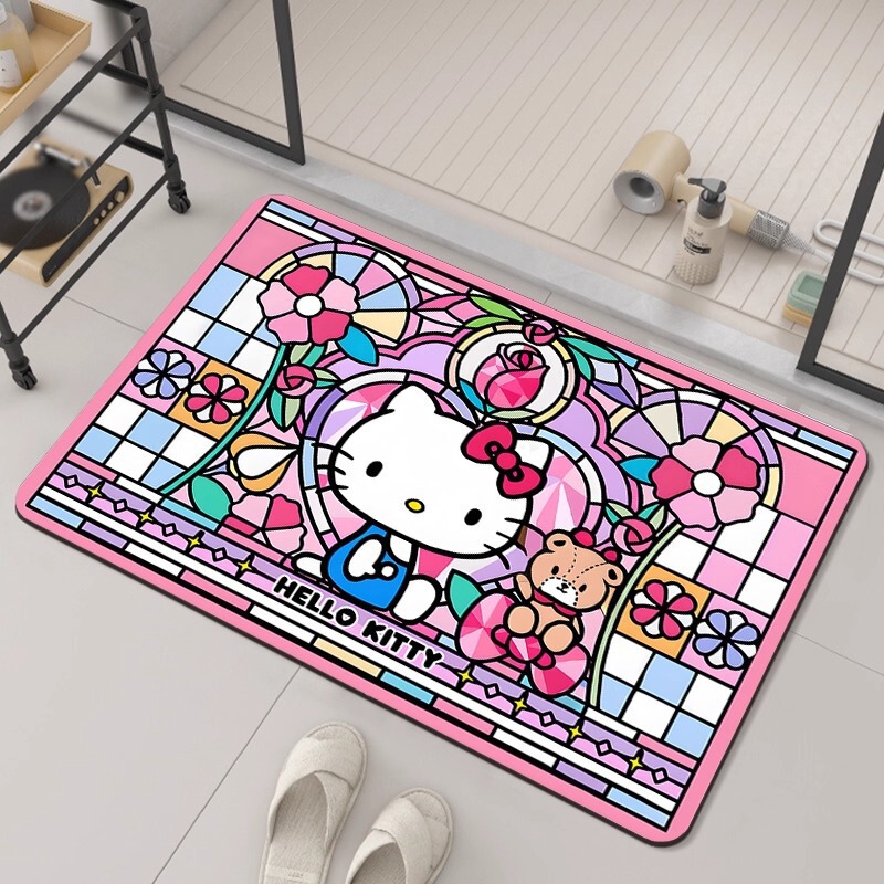 Cartoon Cute Kuromi Diatom Mud Bathroom Floor Mat for Home Shower Room and Kitchen, Water-Absorbent and Easy-Care Floor Mat