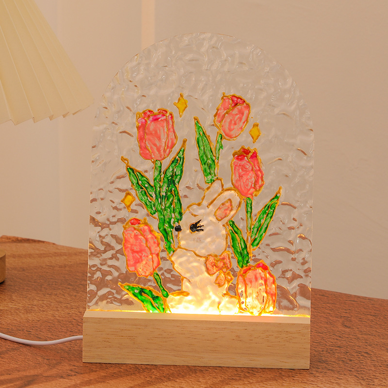 チューリップガラス画小夜灯手作りdiy絵画材料包水波紋灯アクリル板学生プレゼント|undefined