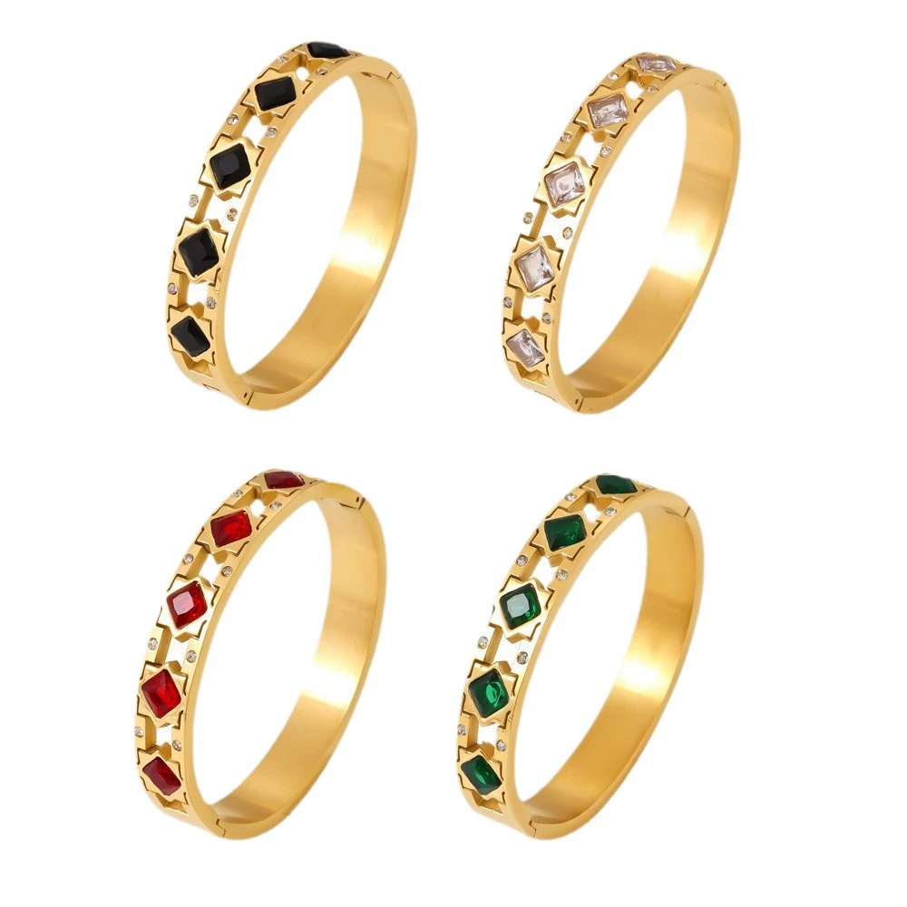 (Cross-border trading), square glass bracelet with zircon, accessory stainless steel, European style