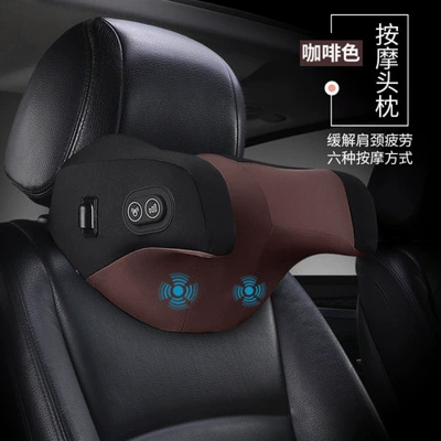 Waist support Neck Pillow Cushion Car Seat - massage-model-single-headrest-brown