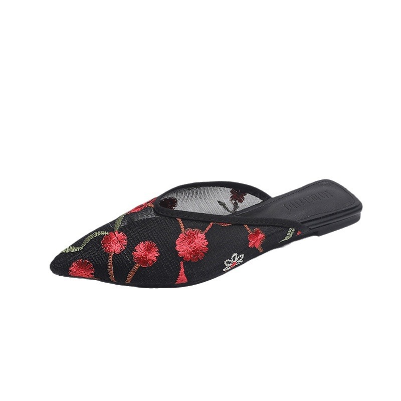 Zapatillas de malla hueca para mujeres de verano, zapatillas de punta de estilo nacional 2024 nuevas zapatillas de mujer frías con una cabeza plana y media zapatillas image 6