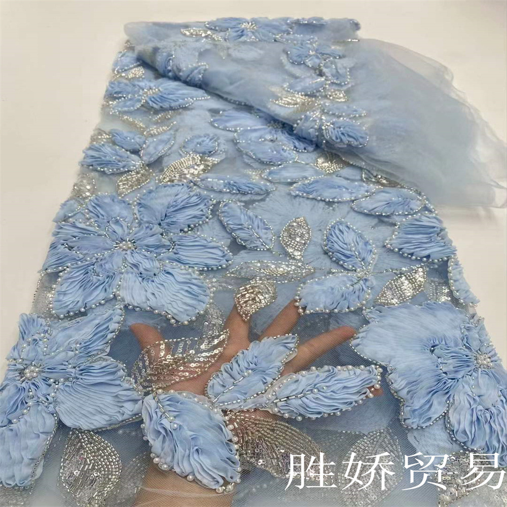 Nuevo 3D encaje bordado flores cuentas encaje sequilla vestido vestido de boda vestido de teatro tela