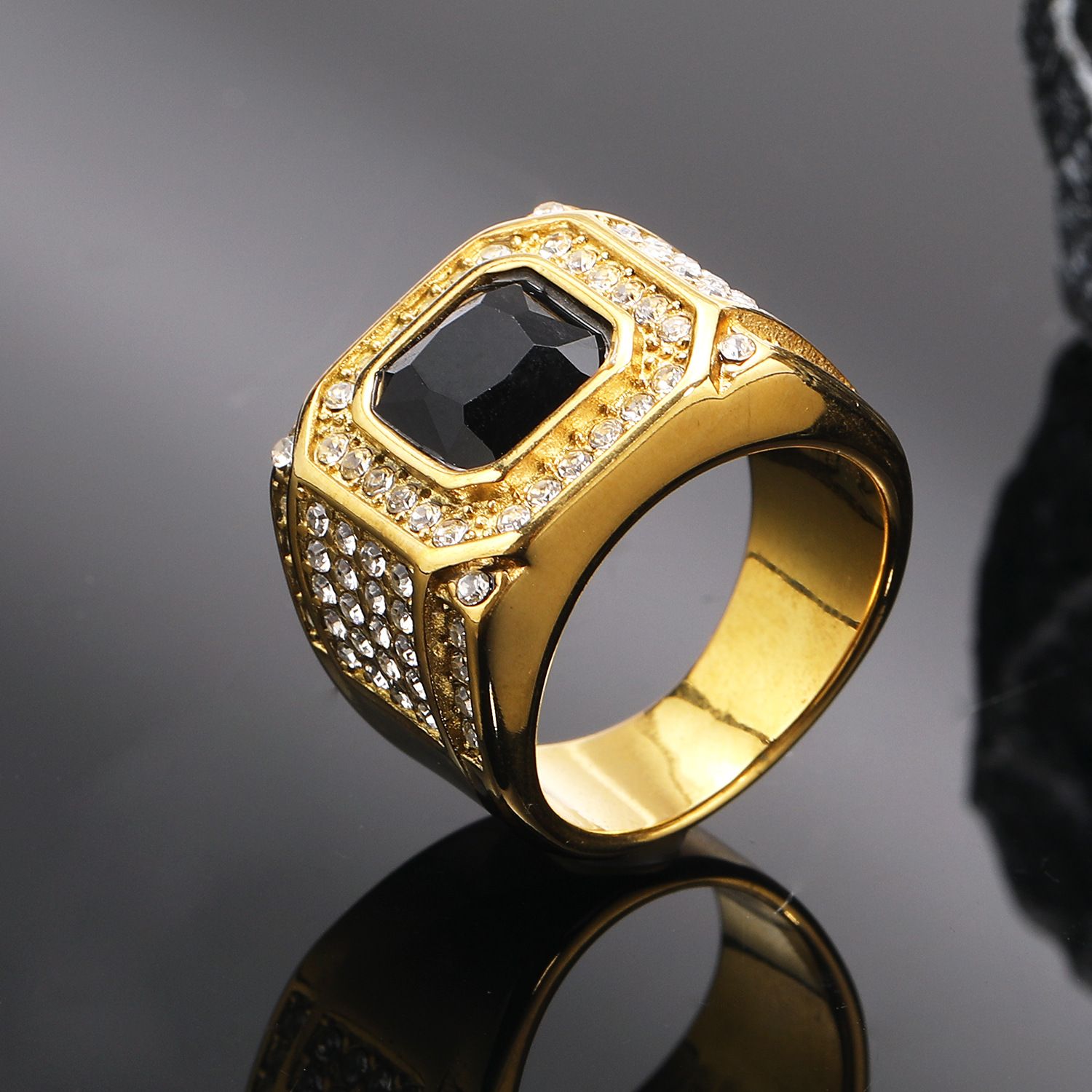Casual Hip-Hop Geometric 304 Stainless Steel Zircon Men's Rings display picture 23