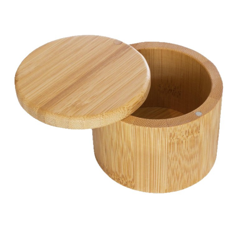Fabricantes al por mayor de productos de bambú y madera transfronterizos de cocina doméstica acabado de almacenamiento condimento caja de sal con tapa