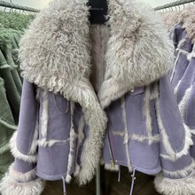 定制网红同款新款羊毛领兔皮毛一体皮草外套女短款潮酷秋冬女士