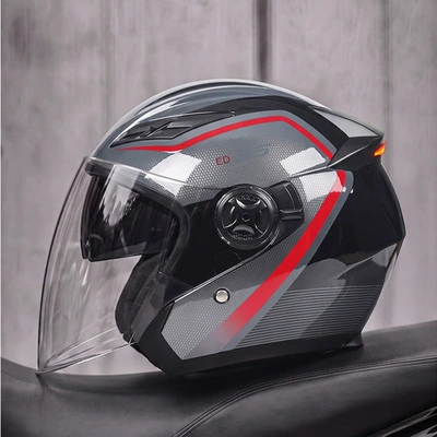 Motosiklet kaskı (dəbilqə) – LED tail light, half helmet - gray-crimson-trace-msuitable-for-head-circumference-57-58-cm