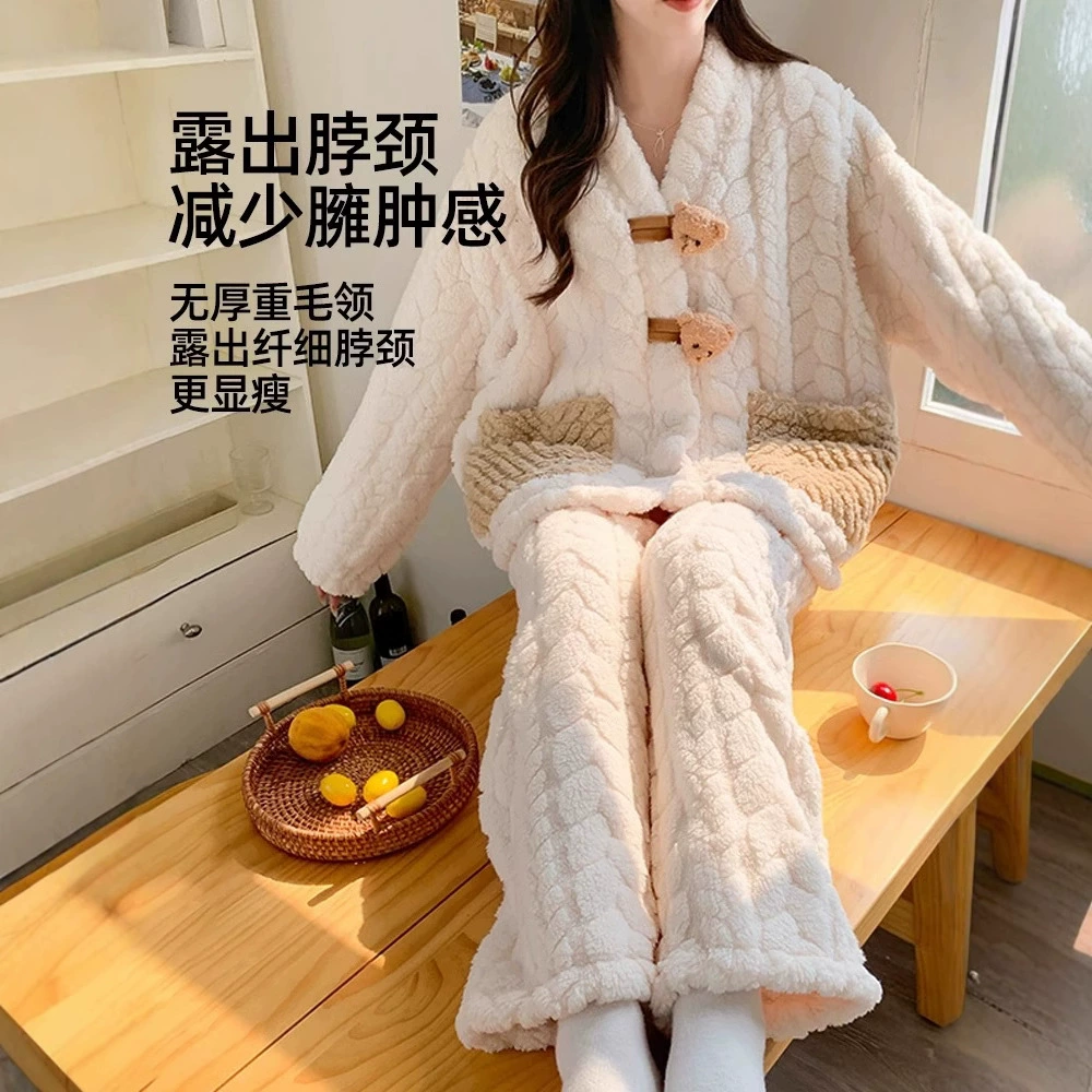 Беременные пижамы осенние и зимние роды после родов утолщение коралловый бархат 11 месяцев кормление грудью Домашняя одежда женщина