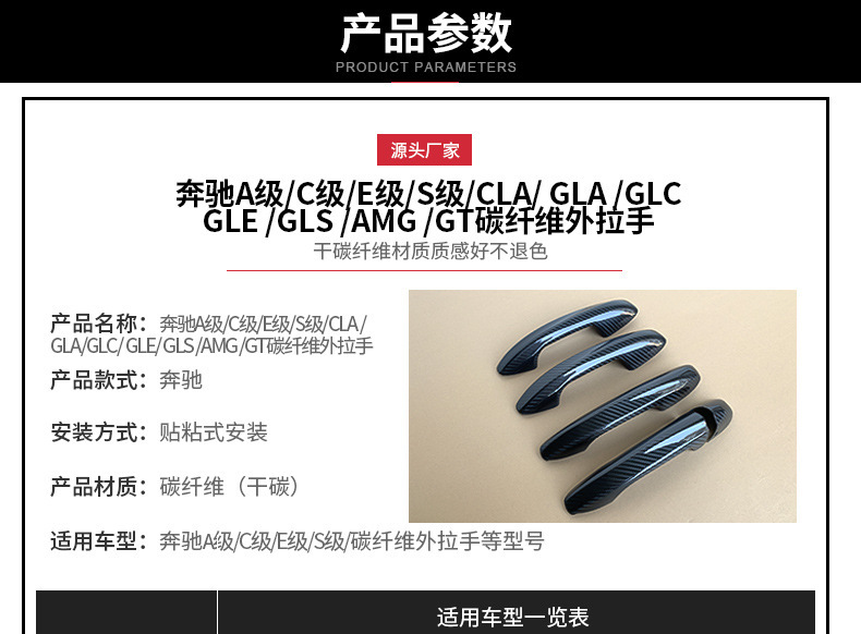 Suitable for Mercedes-Benz A-Class C-Class E-Class S-Class Cla Gla Glc Gle Gls Amg Gt Carbon Fiber Exterior Handle