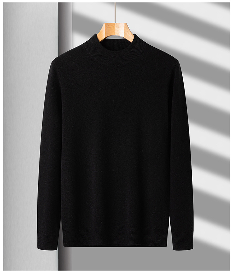 2025 nuevo suéter plano de cuello medio alto para hombres de mediana edad otoño y invierno cálido 100% suéter de lana