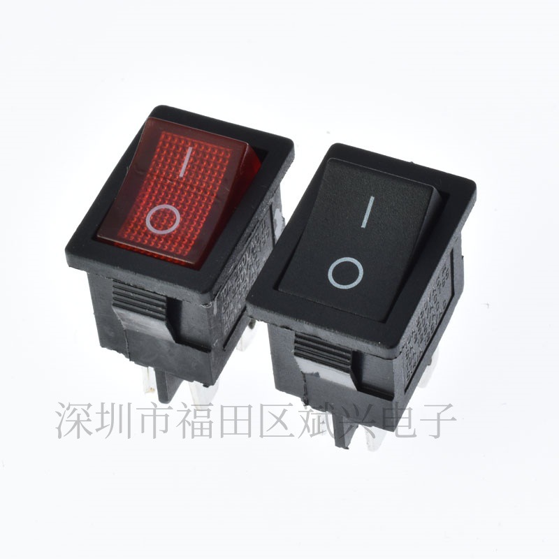 厂家直销中讯船型开关/带红灯开关2档4脚翘板开关6A250V KCD1-104