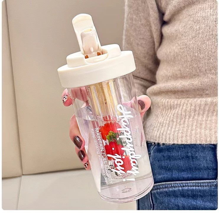 夏天耐高温水杯宁洲塑料新款女生高颜值吸管杯学生茶水分离花茶杯|undefined