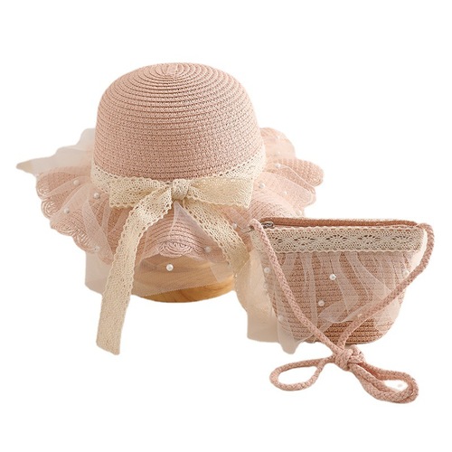 Children's Spring and Summer Straw Hat Sunproof Hat Summer Princess Hat Bag Set Beach Hat Sun Hat Girls