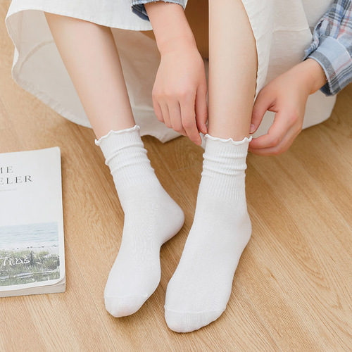 Fungus edge cotton socks cross-border foreign trade stockings lace pile socks wholesale spring and autumn mid-calf socks jk lolita socks
