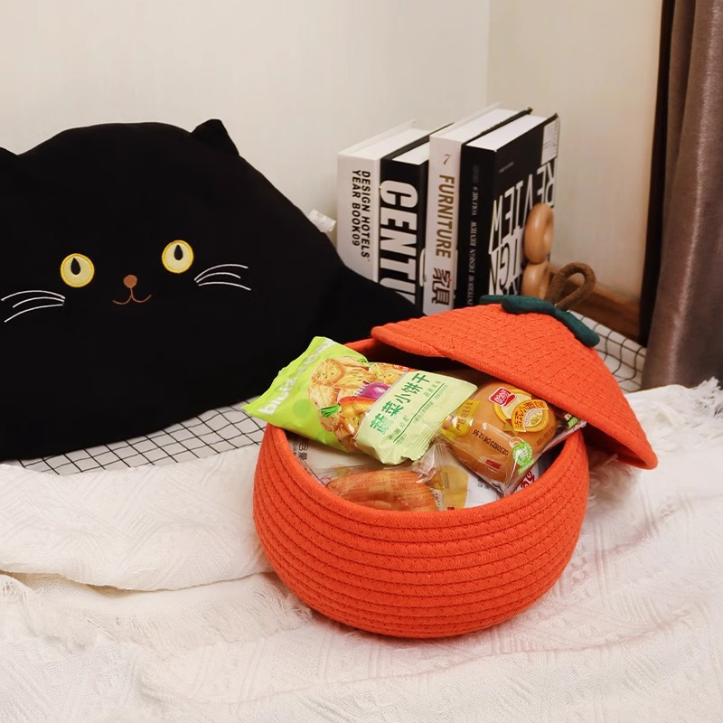 Cesta de almacenamiento de dibujos animados Halloween calabaza cuerda de algodón trenzada cinta de cubierta cesta de acabado doméstico juguetes bocadillos cesta de almacenamiento