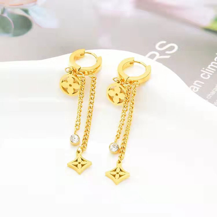 Sweet Flower Titanium Steel Tassel Plating Inlay Zircon Drop Earrings 1 Pair display picture 1