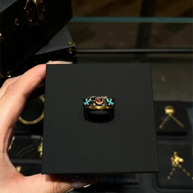 「Bird Collection」ヴィンテージ中古バードリングレディースレトロブラッシュレッドラブブッチスタイル人差し指リング|undefined