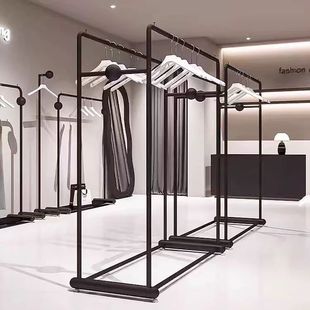 Clothing Store Nakajima Display Rack Iron Art Black Middle Display Double Row Clothes Display Shelf Women's Clothing Store Hanger