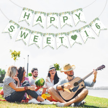 happy sweet 16生日主题拉旗 16岁生日派对装饰用品鼠尾草户外