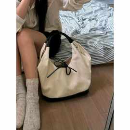 韩国小众拼接帆布托特包女2024新款通勤时尚手提包百搭单肩腋下包