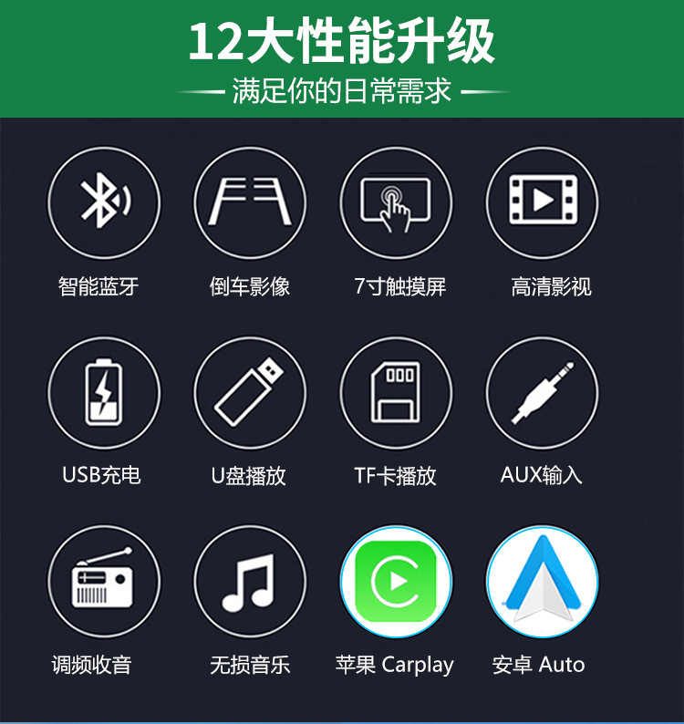 7inch Portable In-Car Mp5 Player Wireless Carplay Android Auto Mobile Phone Connection Reversing Mirror Image