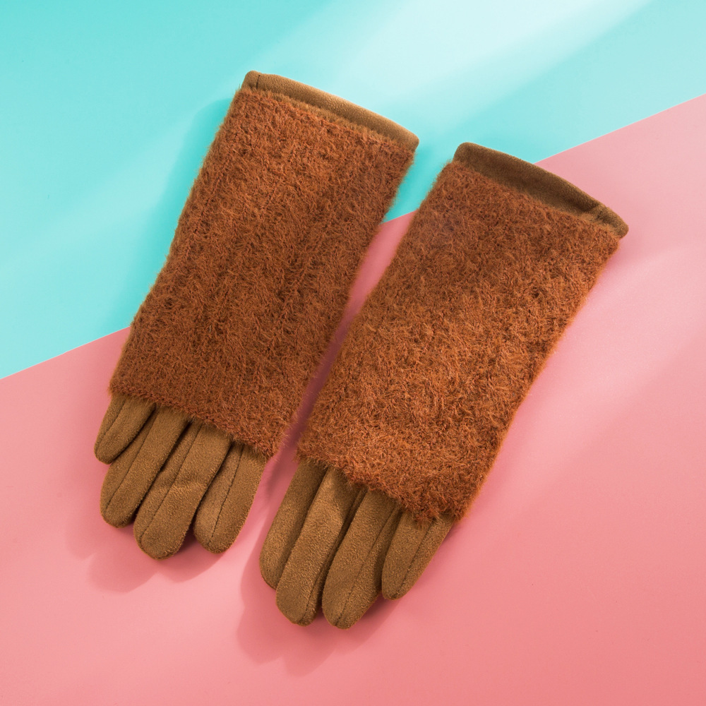 Khaki, Red, Black Color New Gloves Winter Korean Version Of Simple Riding Gloves Plush Warm And Cold-proof Finger Touch Screen Gloves
