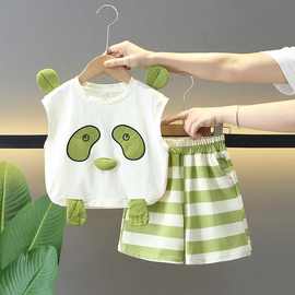 宝宝熊猫背心套装夏季2025新款儿童洋气时髦小童男童无袖短裤夏装