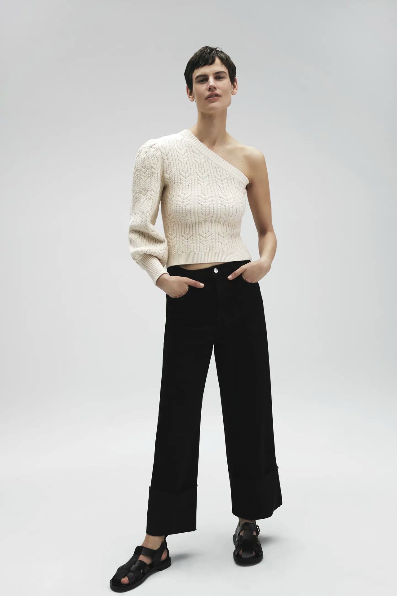 fashion asymmetric one-shoulder sleeve sweater  NSAM31761