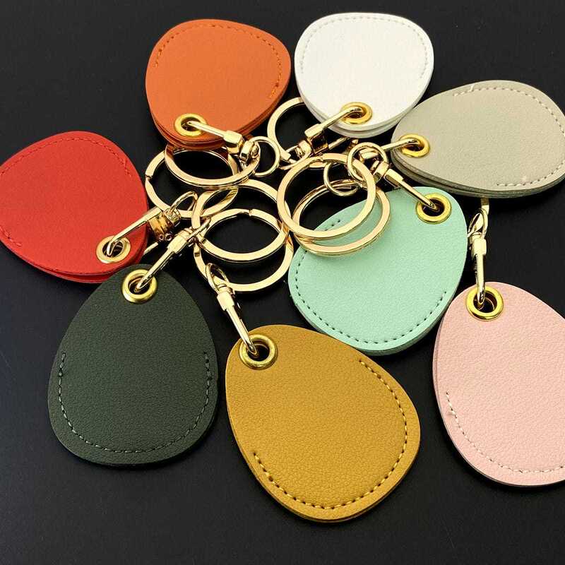 Access Card Case Water Drop Keychain Genuine Leather Community Women Men's ic Student Bus Card Elevator Induction Protective Case