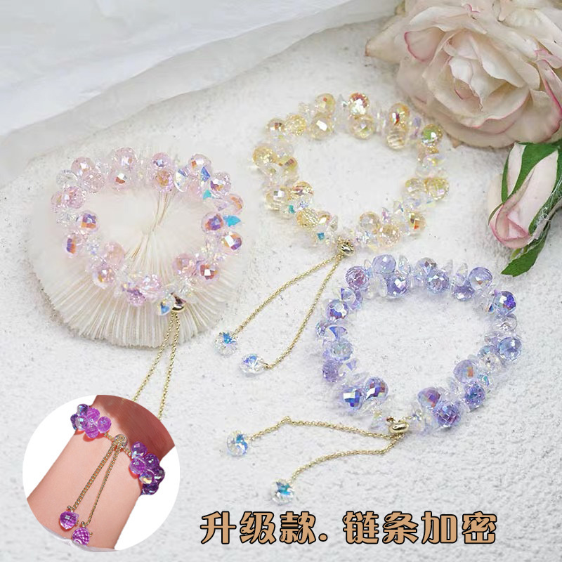 Foreign Trade Crystal Bracelet with Iridescent Crystal Beads, Crystal Pieces, Spacer Beads, Pull-Out Style Jewelry, Yellow Crystal Handmade