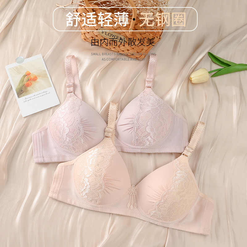 Cross-border thin cup underwear without steel ring lace bra gather middle-aged and elderly ladies anti-sagging factory in stock generation