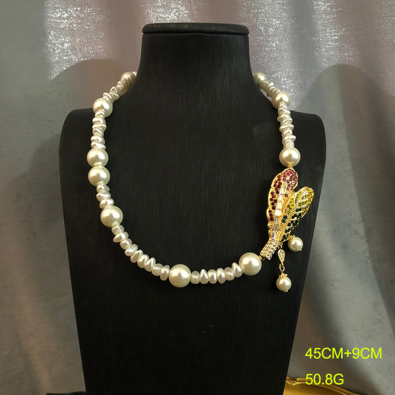 Vintage Pearl Necklace Earrings And Ring Set With Leaf Details_voghion.com