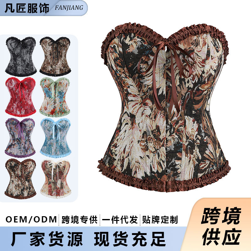 A Women's Palace-Style Corset Monet Oil Painting Jacquard Bone Clothing Pleated Lace Shapewear Cross-Border Supply