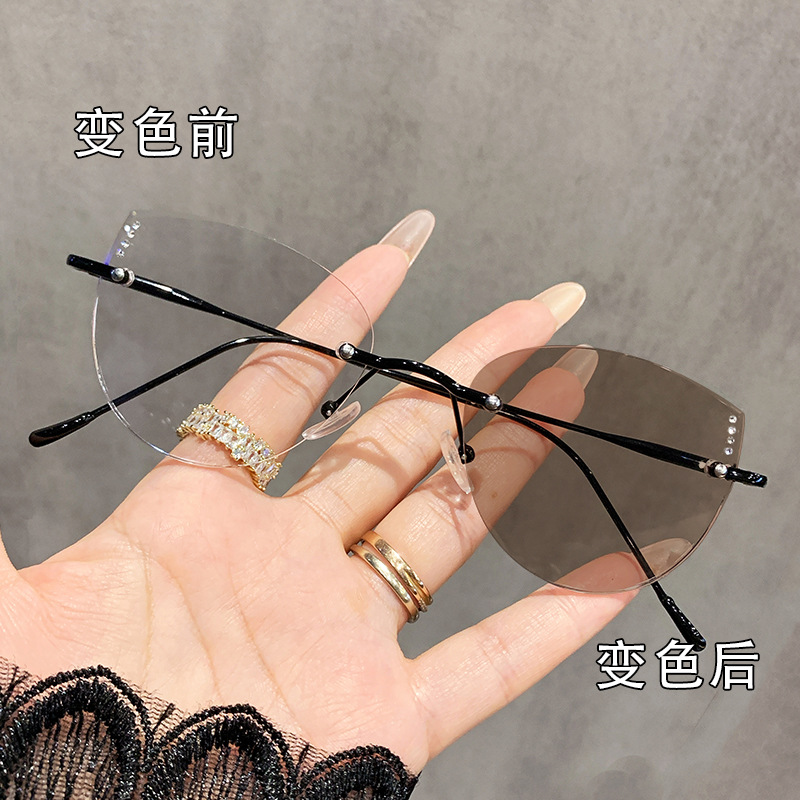 Gafas sin montura de alta calidad, metal puro, ultraligeras, fotocromáticas, gafas ovaladas, monturas de gafas para mujer, gafas para miopía