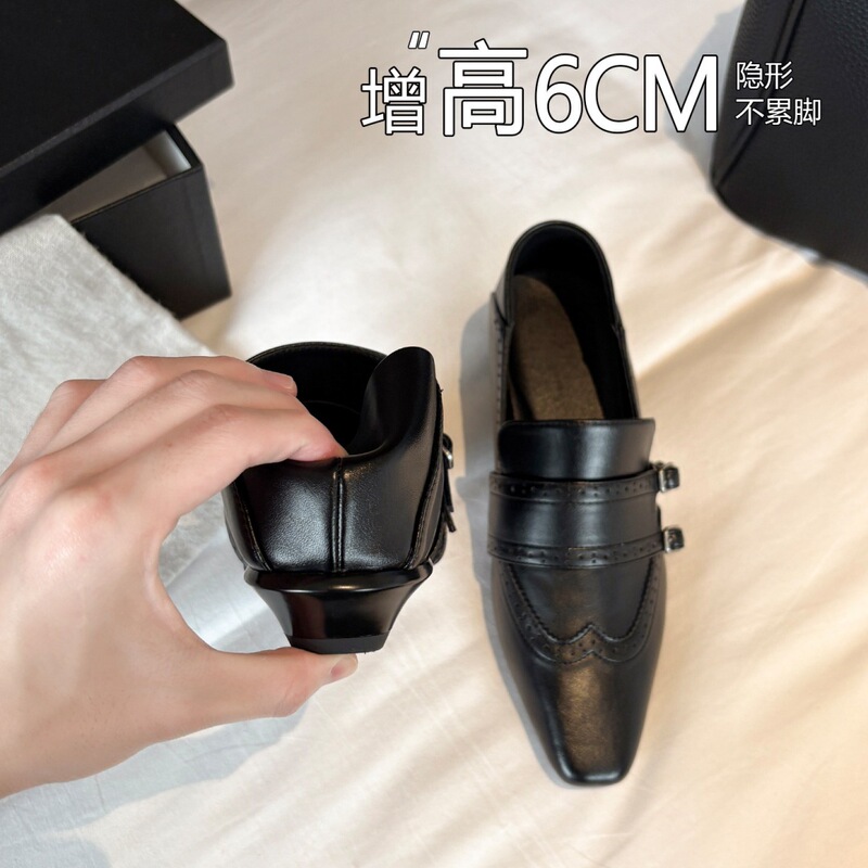 In Stock~Vintage Cowhide Wedge-Heeled Brogue Shoes for Women, Versatile British Style Small Leather Shoes, Loafers for Women