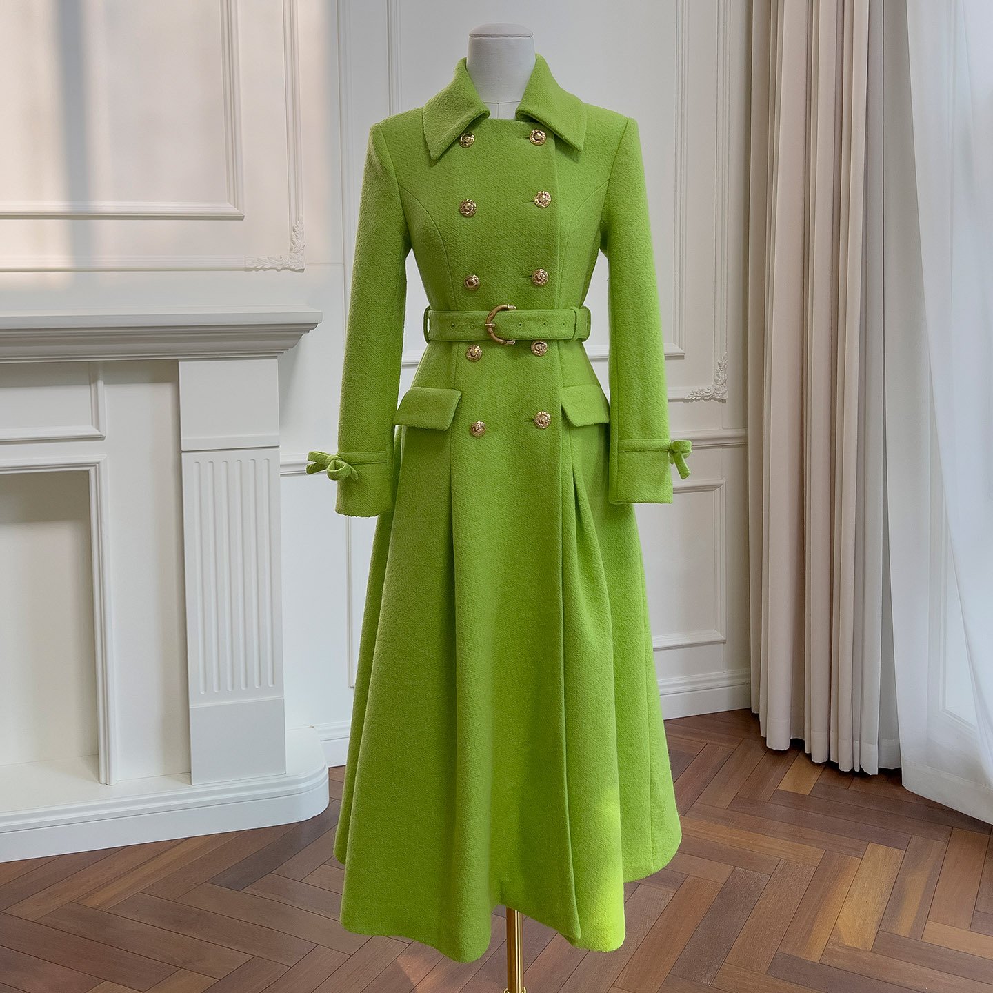 Yige Lila 2025 Autumn and Winter New Fruit Green Elegant Long Waist Slimming Look Warm Woolen Jacket 91631