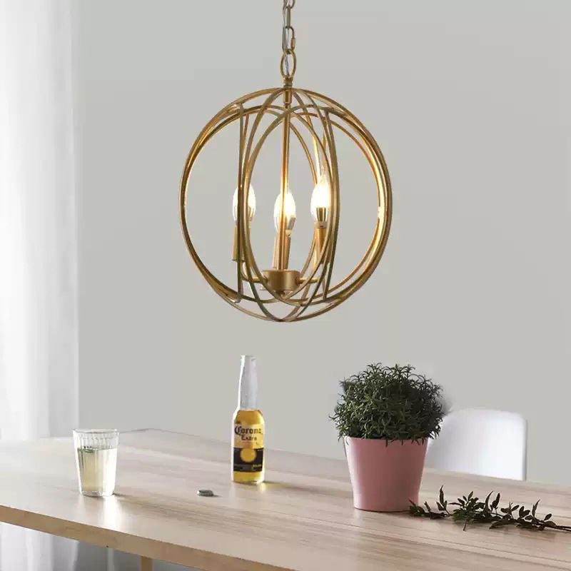 美式乡村床头镂空创意吊灯法式轻奢别墅民宿玄关书房餐厅球形吊灯