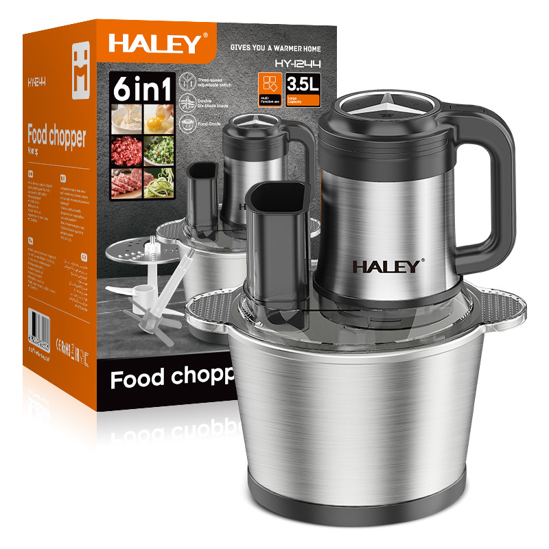 Haley European Meat Grinder Hy-1244 Stainless Steel Household 3L Glass Bowl Mixer Vegetable Chopping Meat Cooking Machine