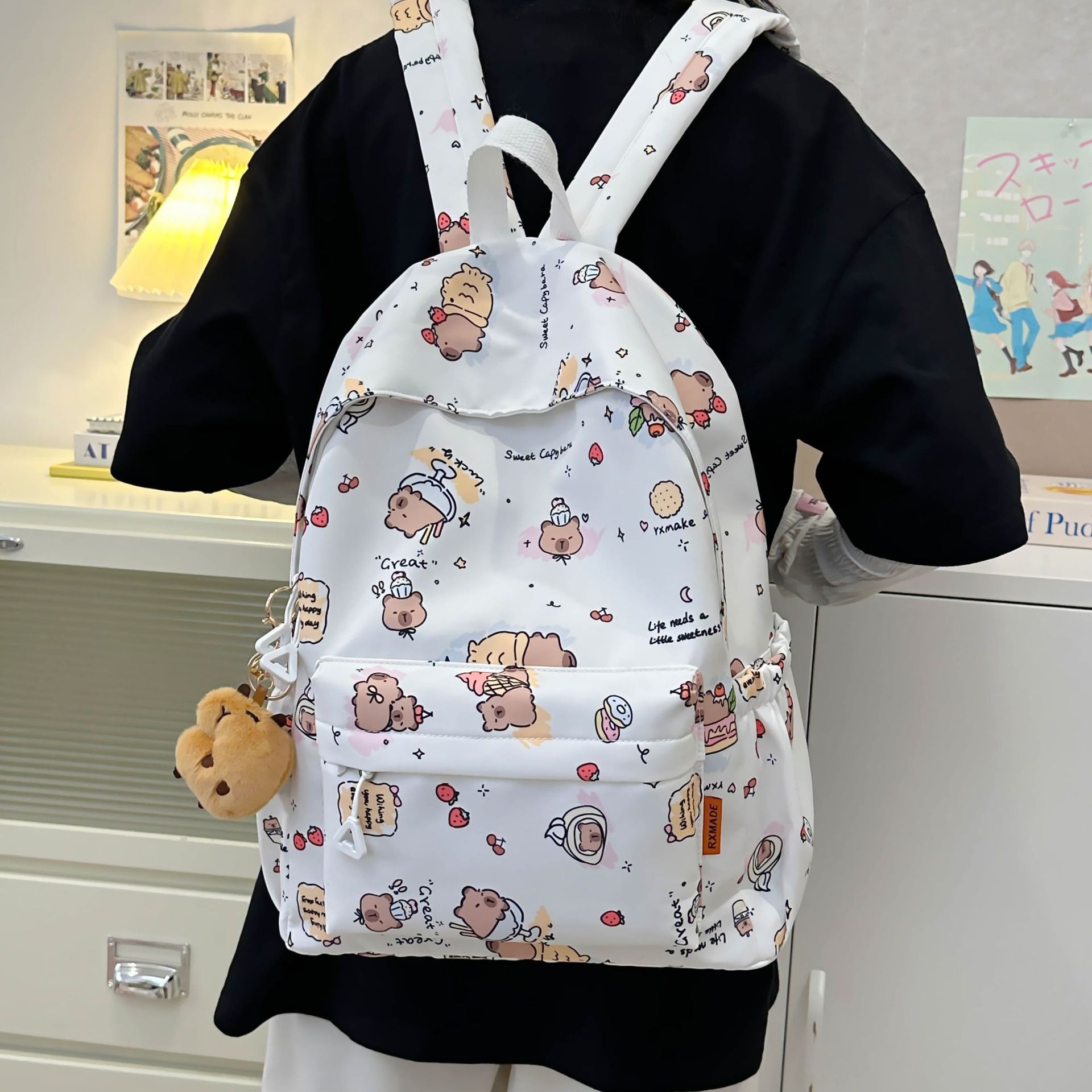 Linda mochila de impresión fresca, estudiante de secundaria, mochila escolar de gran capacidad, mochila de viaje ligera de ocio de moda al por mayor