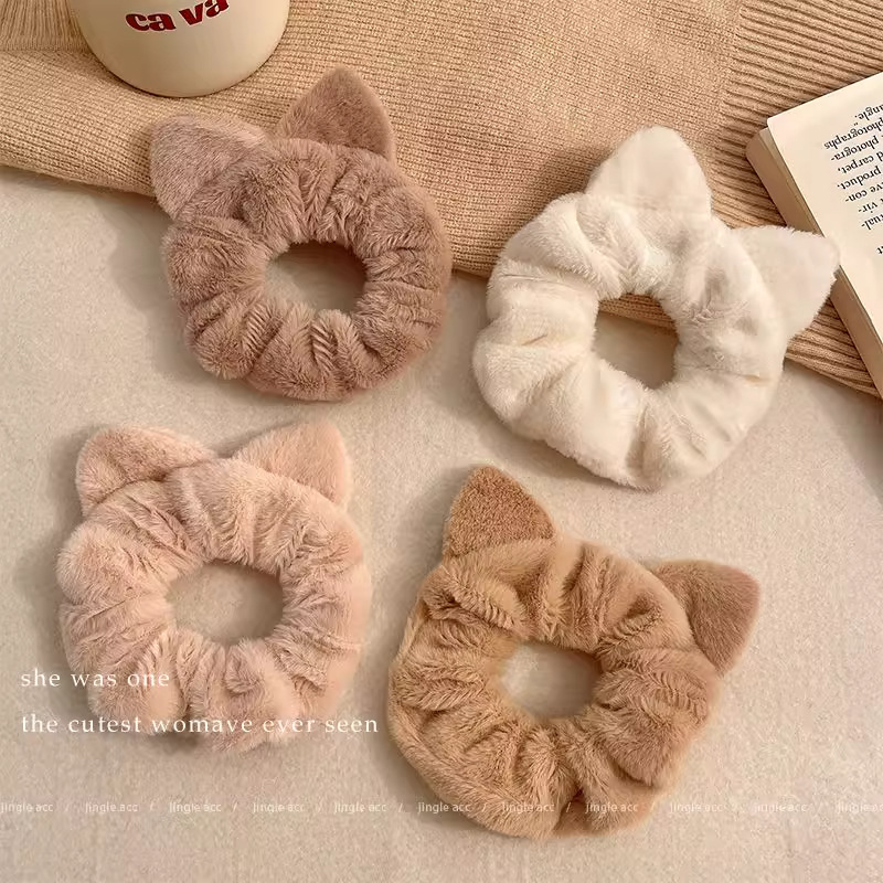 秋冬毛绒猫耳朵发圈女高颜值扎头发马尾头绳甜美丸子头花皮筋头饰|undefined