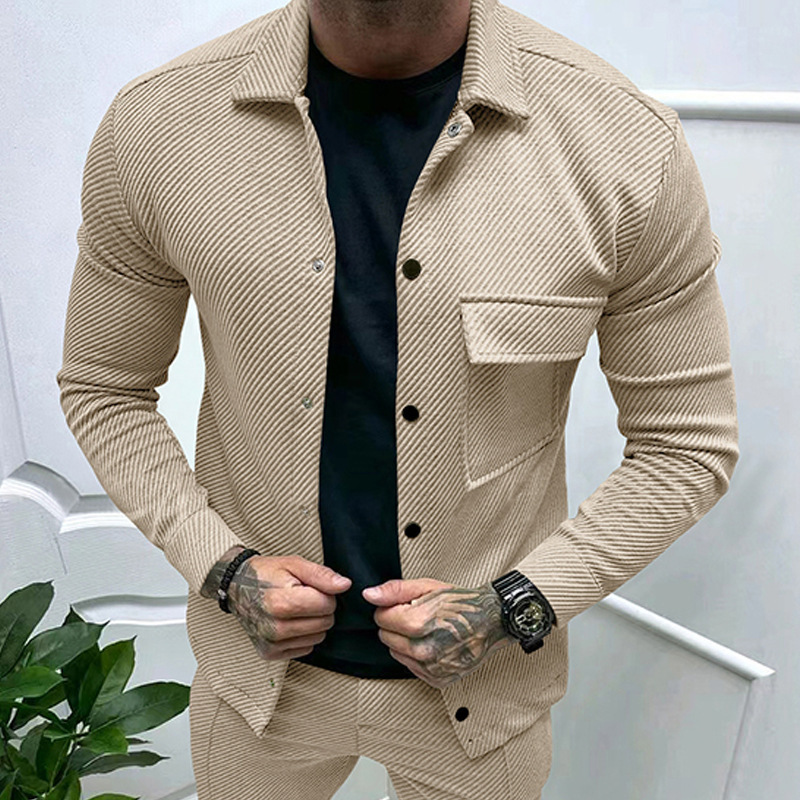 Transfronterizos otoño casuales pesados tweed cuello larga camisa de manga larga Europa y América un solo botón hombre chaqueta de color sólido chaqueta hombre