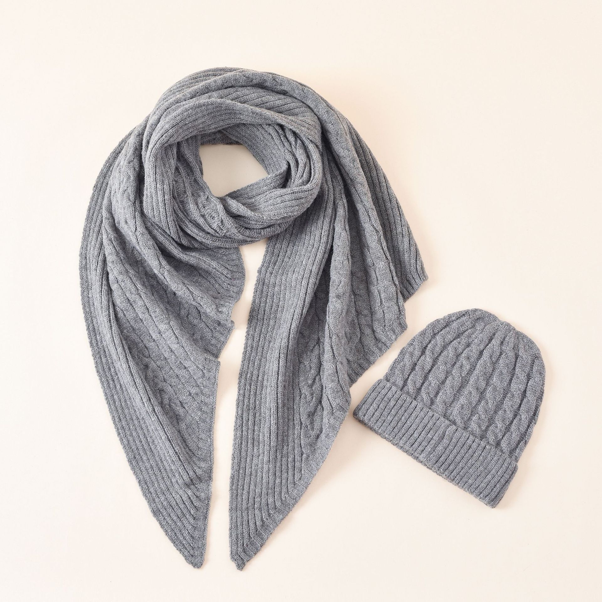 Bufanda sombrero de dos piezas conjunto de moda de invierno de las mujeres simple color sólido Twist trenza bufanda adulta sombrero de lana image 1
