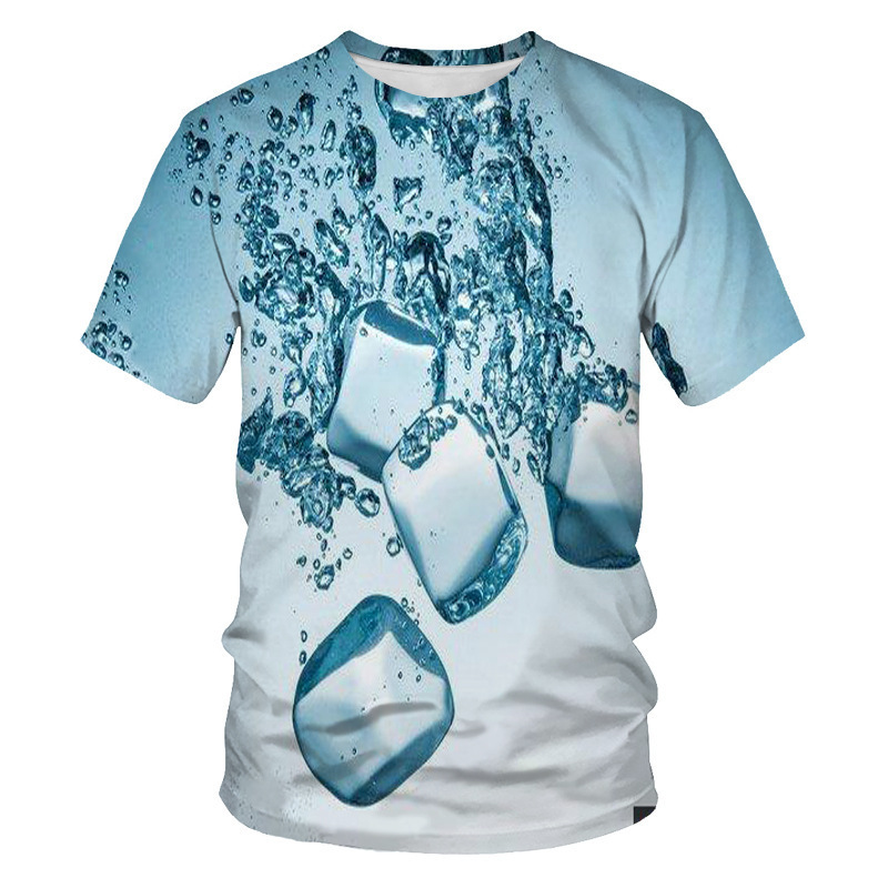 Men's T-shirt AliExpress New Water Ice Cube 3D digital printing round neck short sleeve fashion top wholesale
