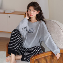 睡衣女春秋季纯棉长袖2025新款秋冬卡通笑脸可外穿少女家居服套装