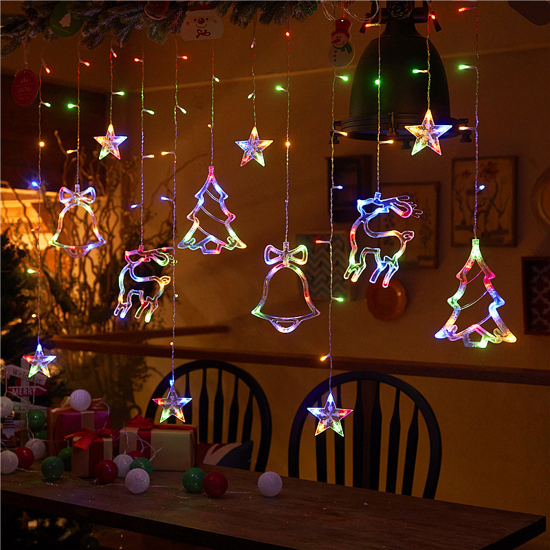 LED string lights, starry curtain lights, Christmas decorations, outdoor solar-powered star lights, remote control compatible.